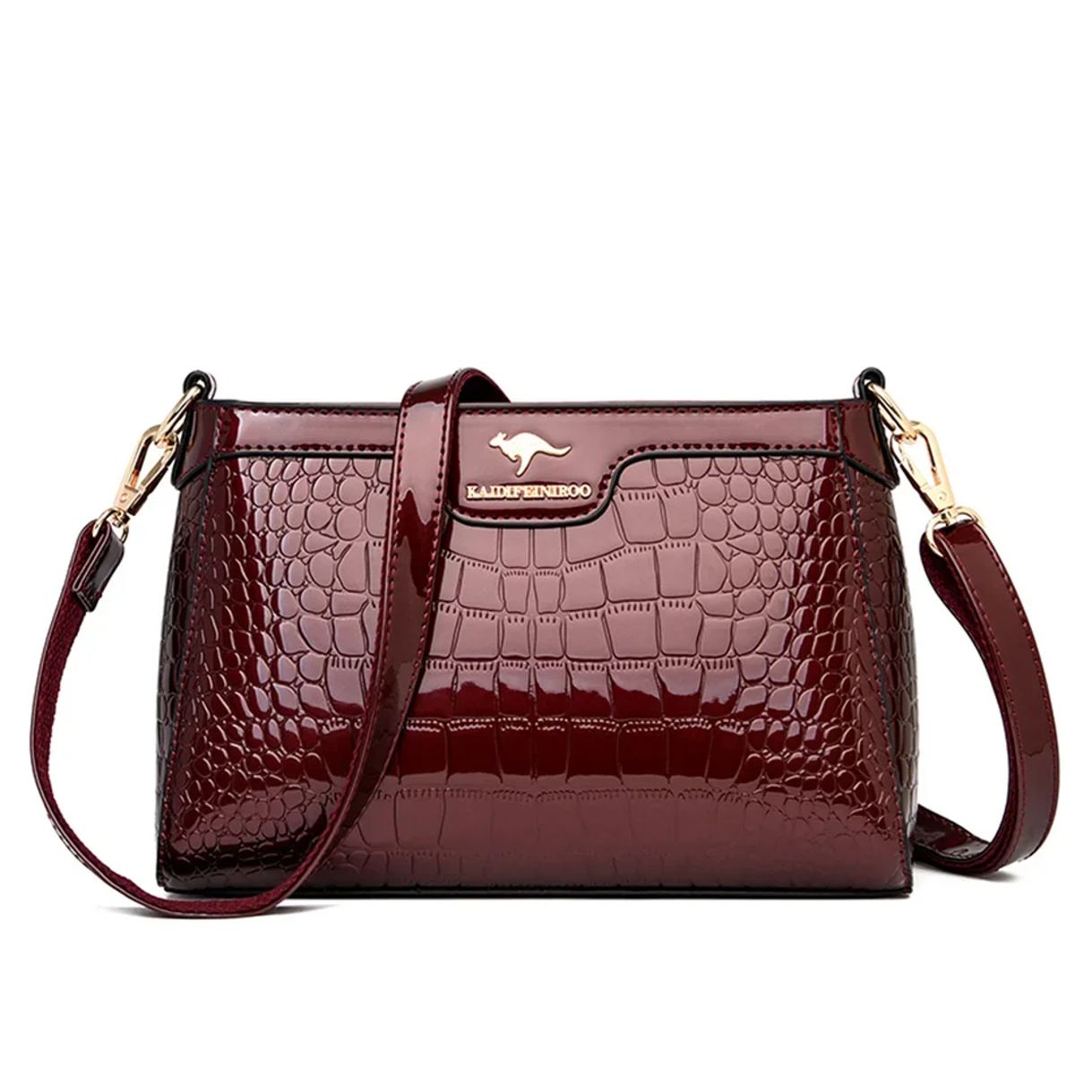 Elegant Crocodile Pattern Patent Leather Shoulder Crossbody Bag Women