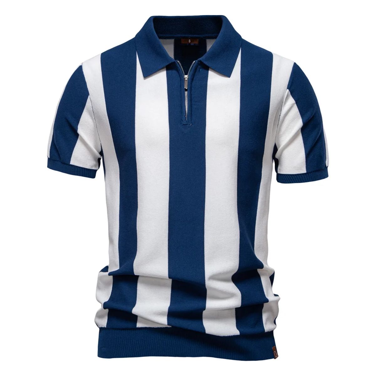 Men's Summer Casual Striped Polo Shirt with Breathable Knit