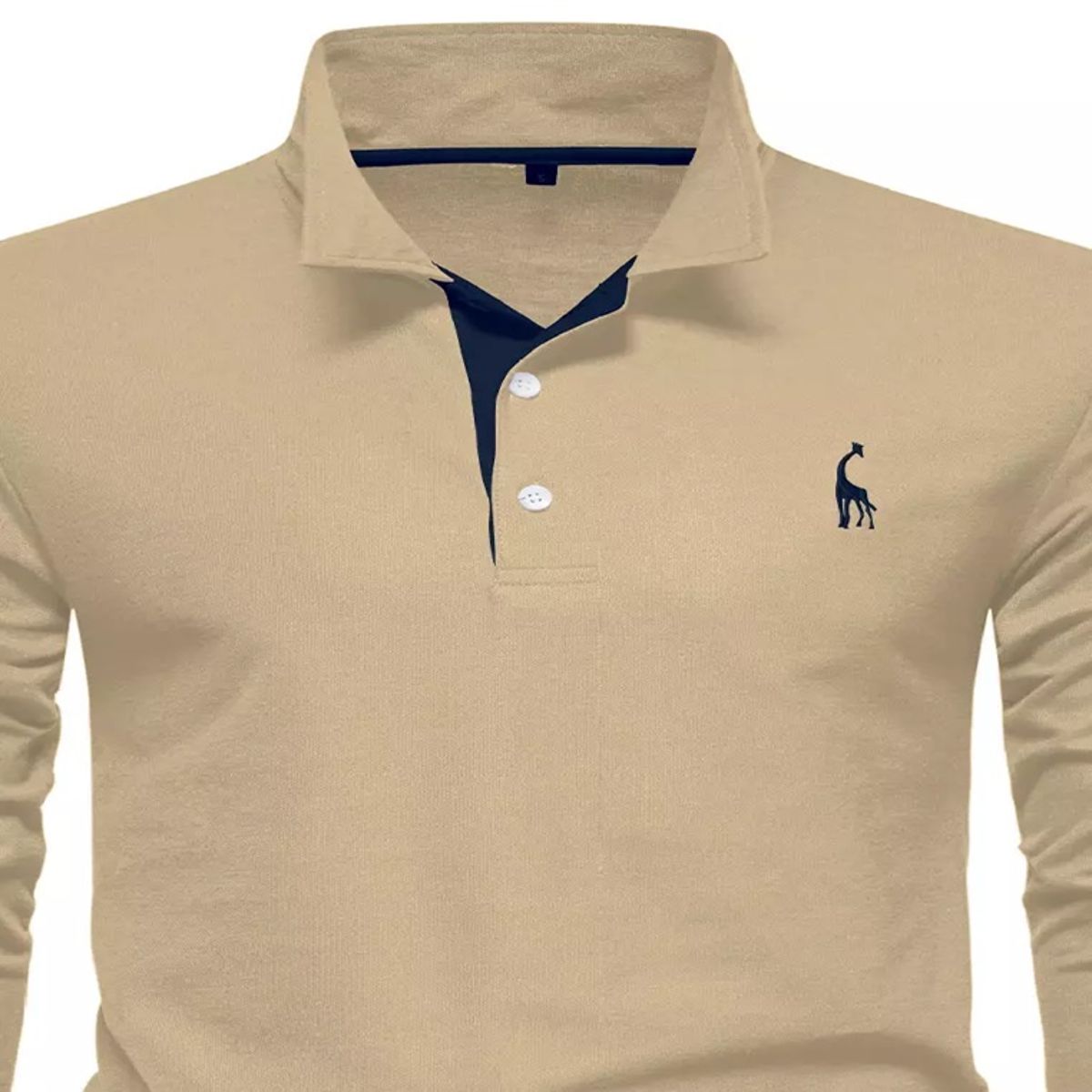 Elegant Men’s Polo Shirt with Deer Embroidery Long Sleeves