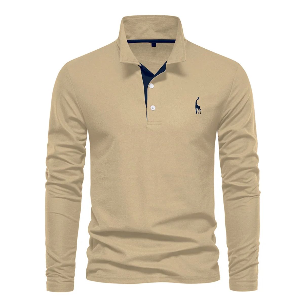 Elegant Men’s Polo Shirt with Deer Embroidery Long Sleeves