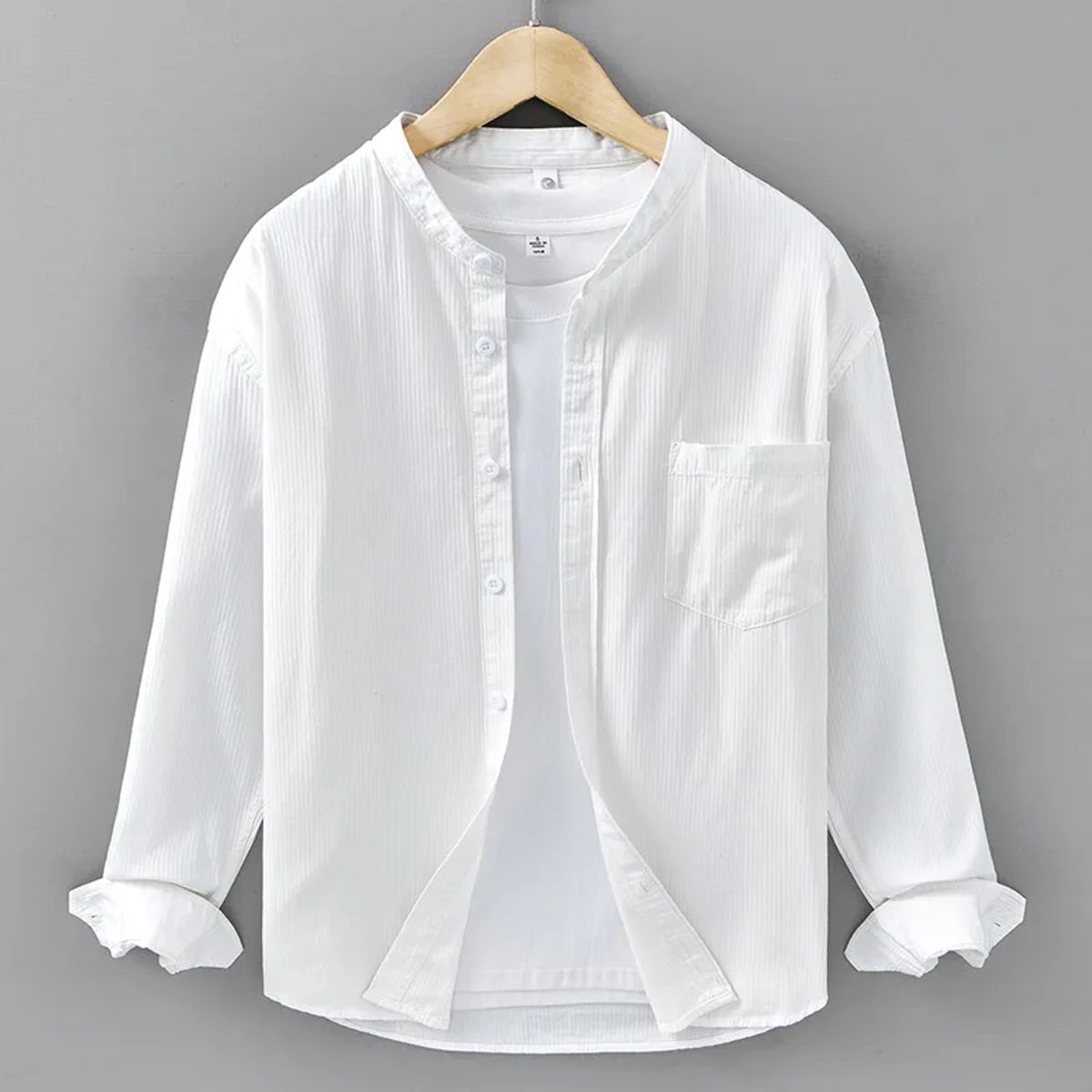 Men’s Breathable Cotton Stand Collar Shirt for Office Wear Men’s Breathable Cotton Stand Collar Shirt for Office Wear