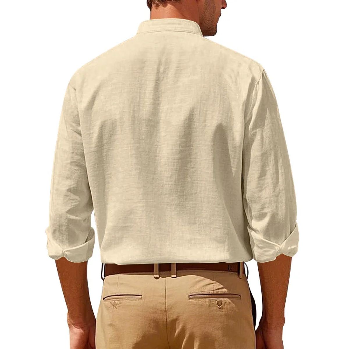 Men’s Breathable Linen Mandarin Collar Shirt for Smart Casual Hankanon - Men's Long Sleeves Shirts 2