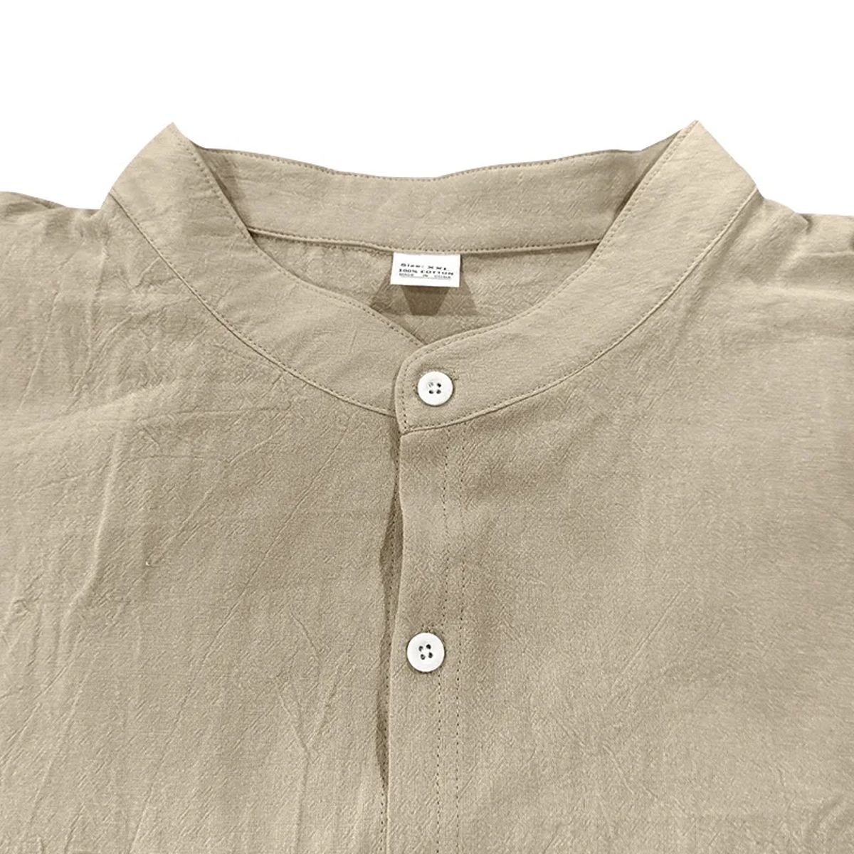 Men’s Breathable Linen Mandarin Collar Shirt for Smart Casual Hankanon - Men's Long Sleeves Shirts 3