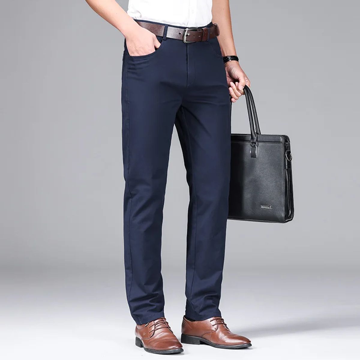 Men’s Lightweight Cotton Blend Straight Pants for Business Casual