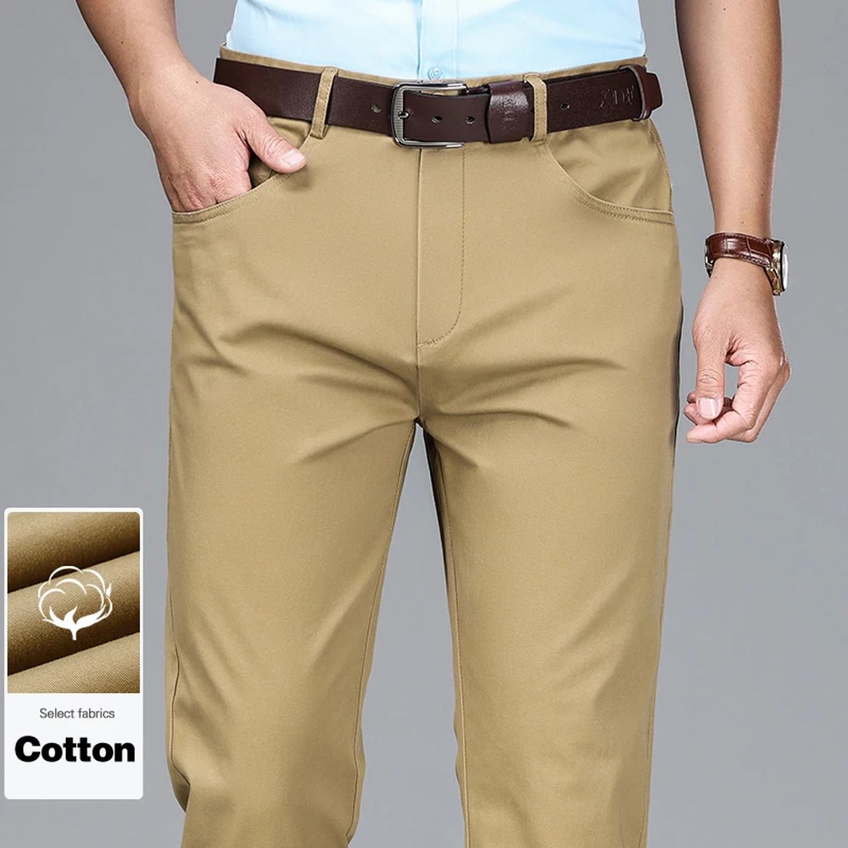 Men’s Lightweight Cotton Blend High Waist Straight Casual Pants Men’s Lightweight Cotton Blend High Waist Straight Casual Pants