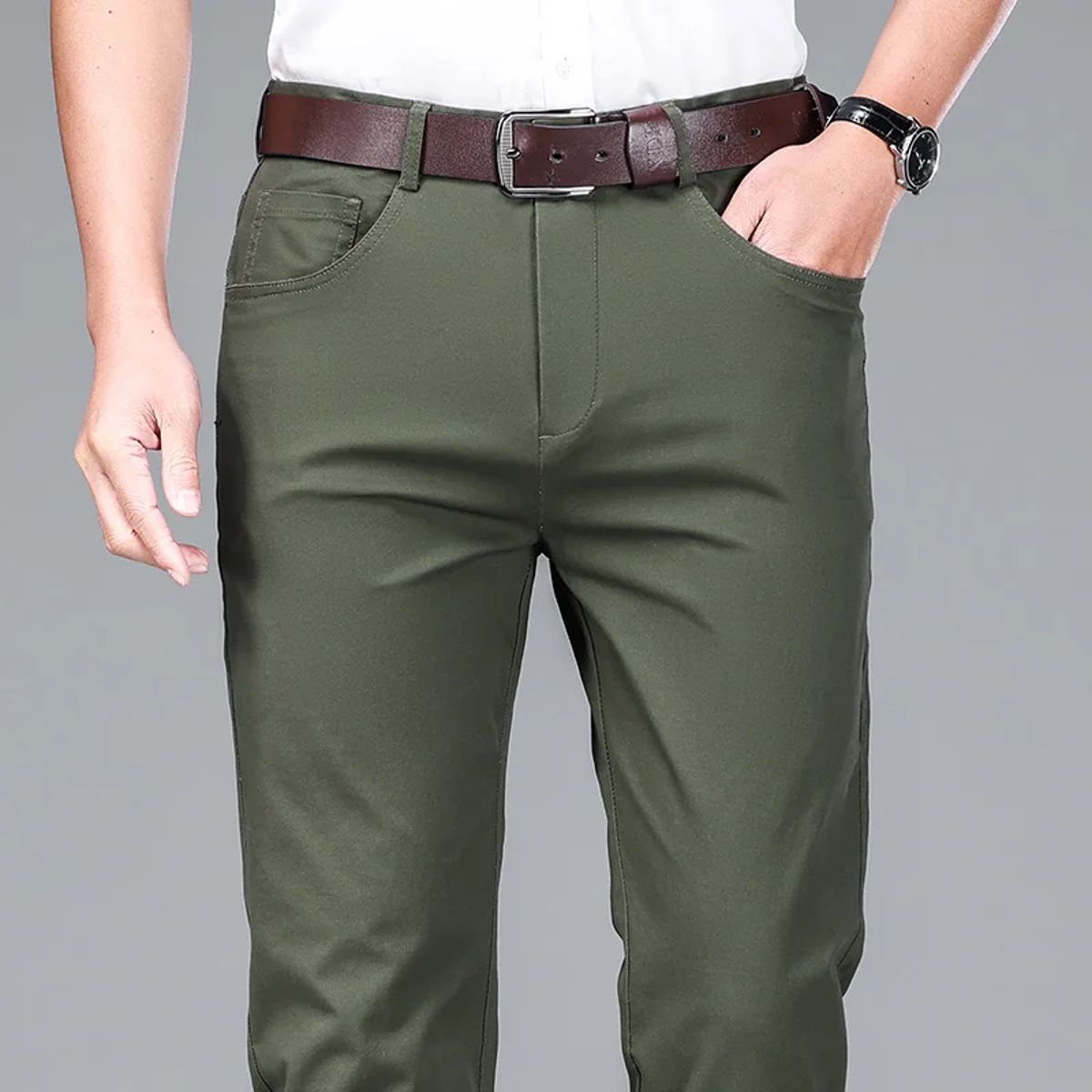 Men’s Lightweight Cotton Blend High Waist Straight Casual Pants Men’s Lightweight Cotton Blend High Waist Straight Casual Pants