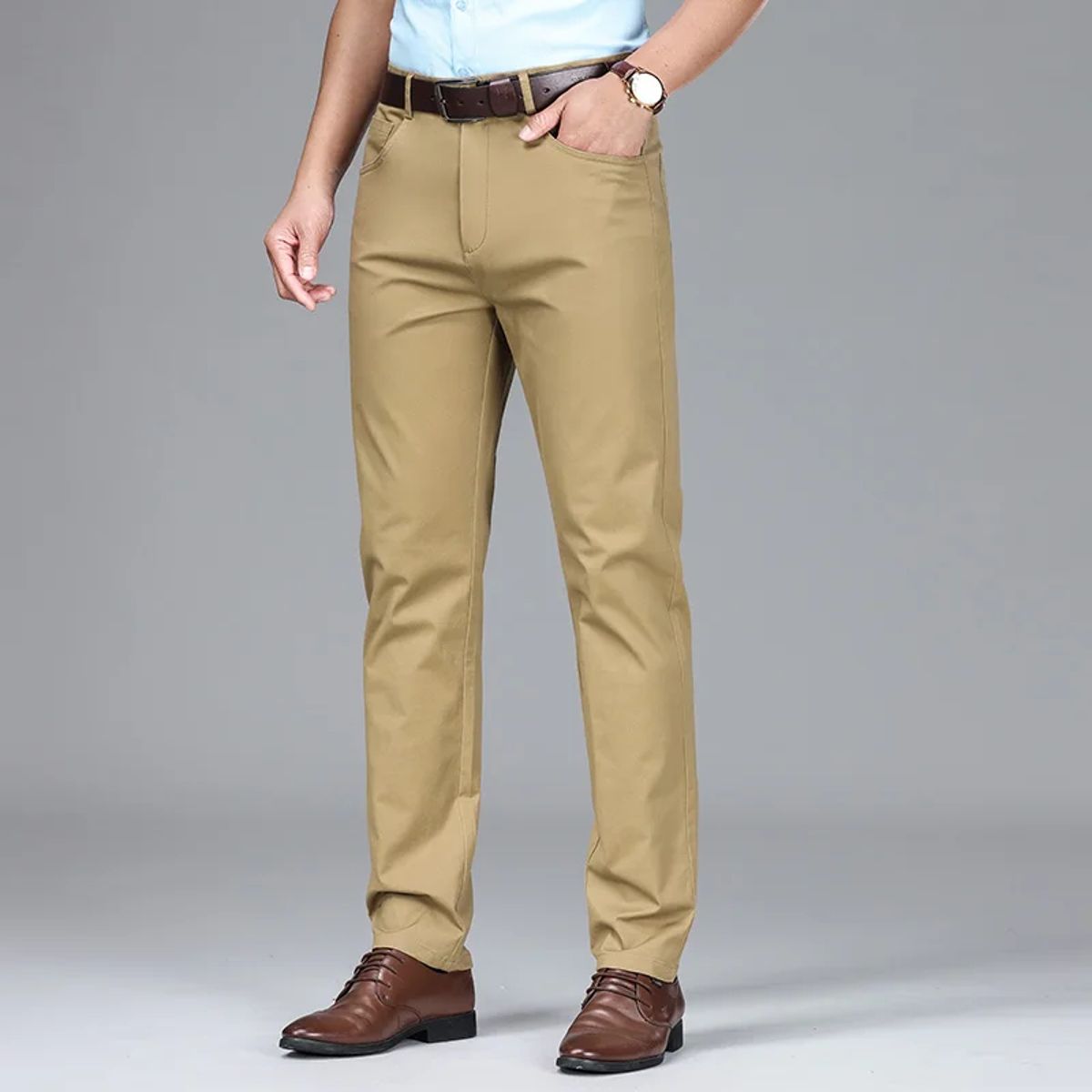 Men’s Lightweight Cotton Blend High Waist Straight Casual Pants Men’s Lightweight Cotton Blend High Waist Straight Casual Pants