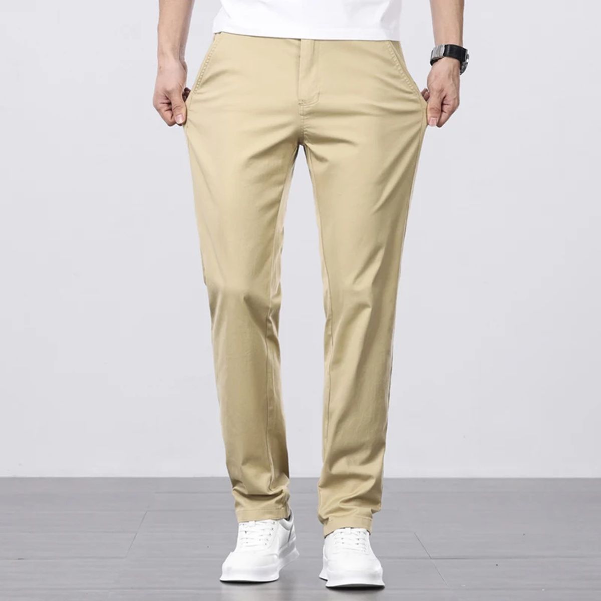 Men’s Lightweight Cotton Casual Pants Loose Straight Business Wear
