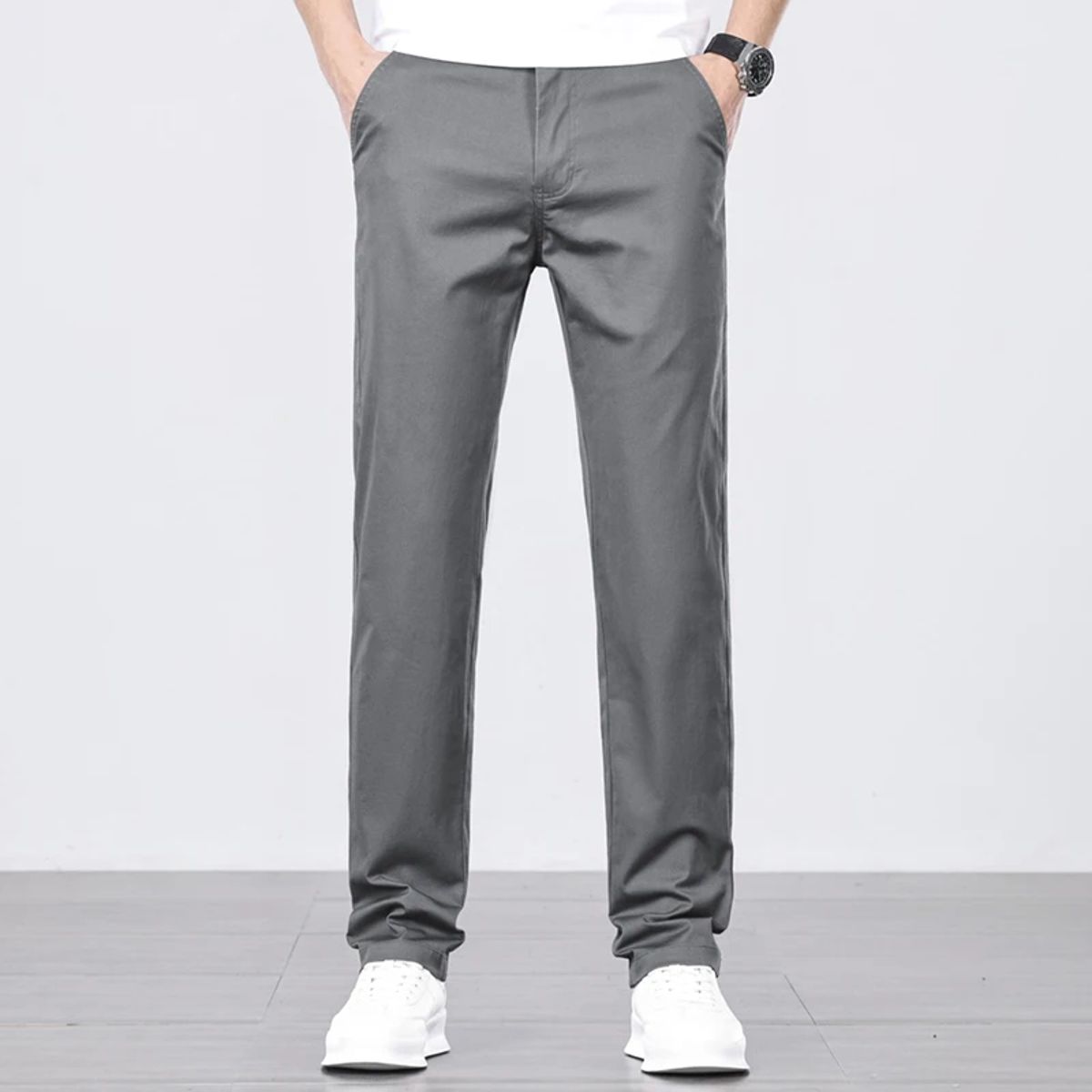 Men’s Lightweight Cotton Casual Pants Loose Straight Business Wear