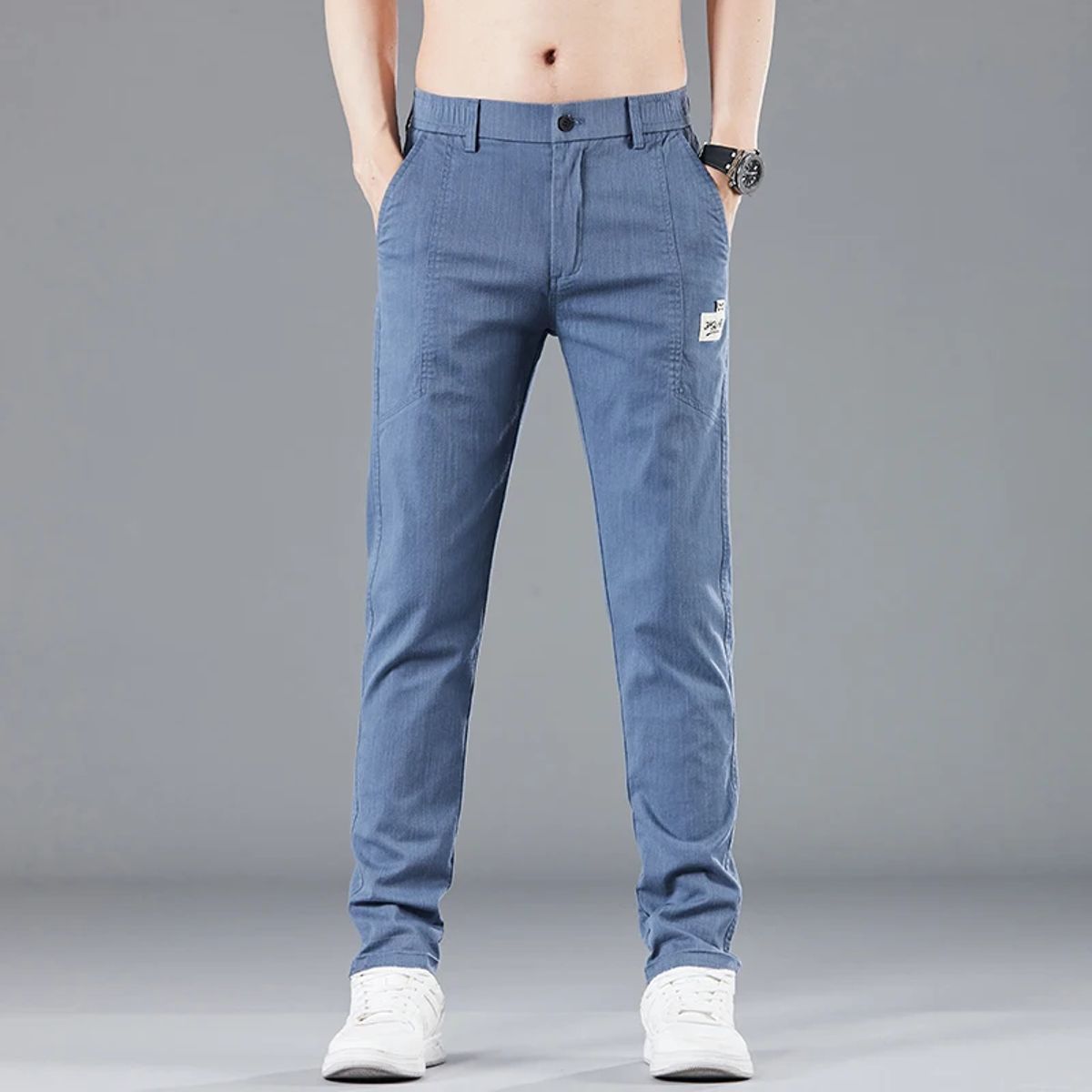 Men’s Lightweight Casual Stretch Pants with Elastic Waist Design