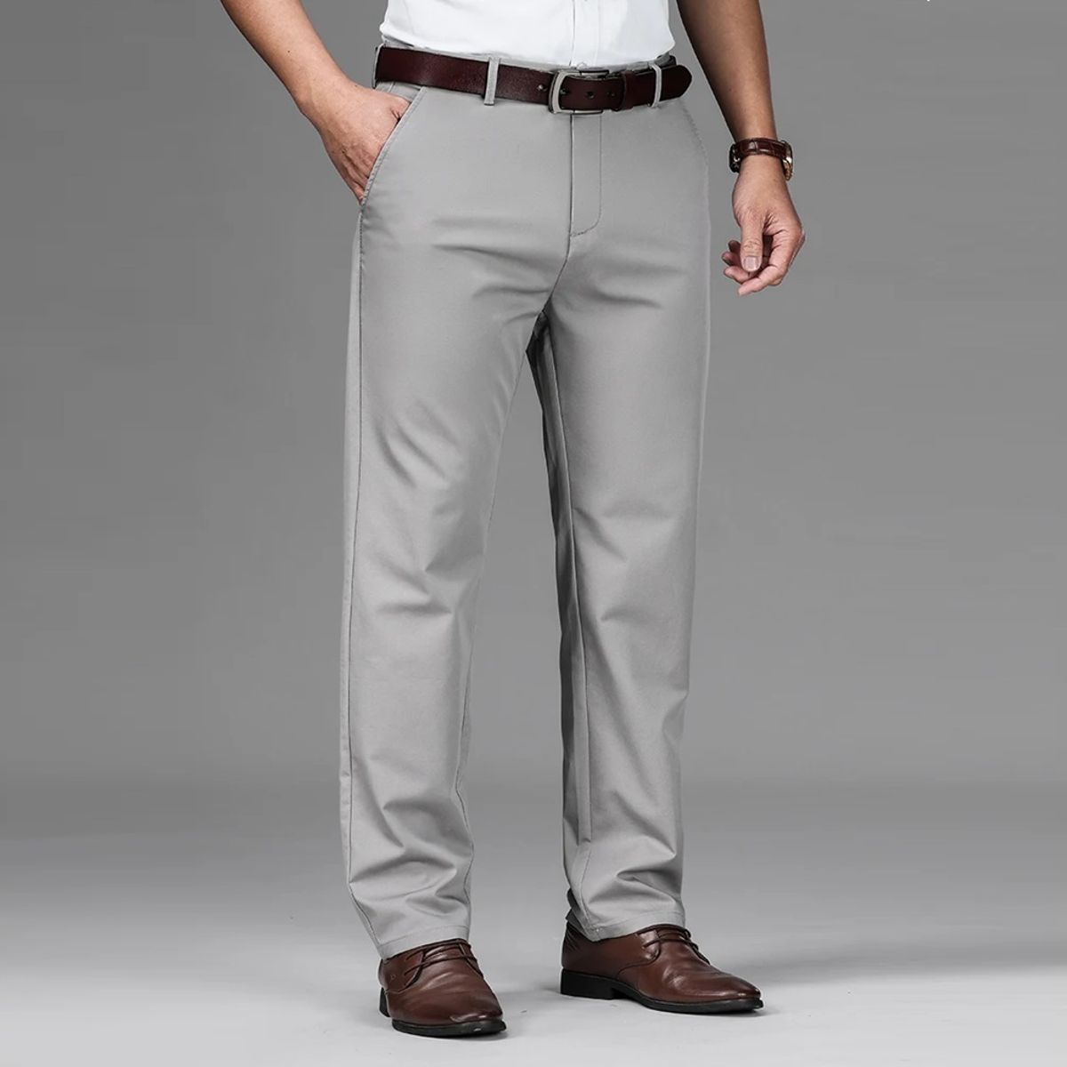 Men’s Lightweight Bamboo Fiber Straight Casual Business Stretch Pants