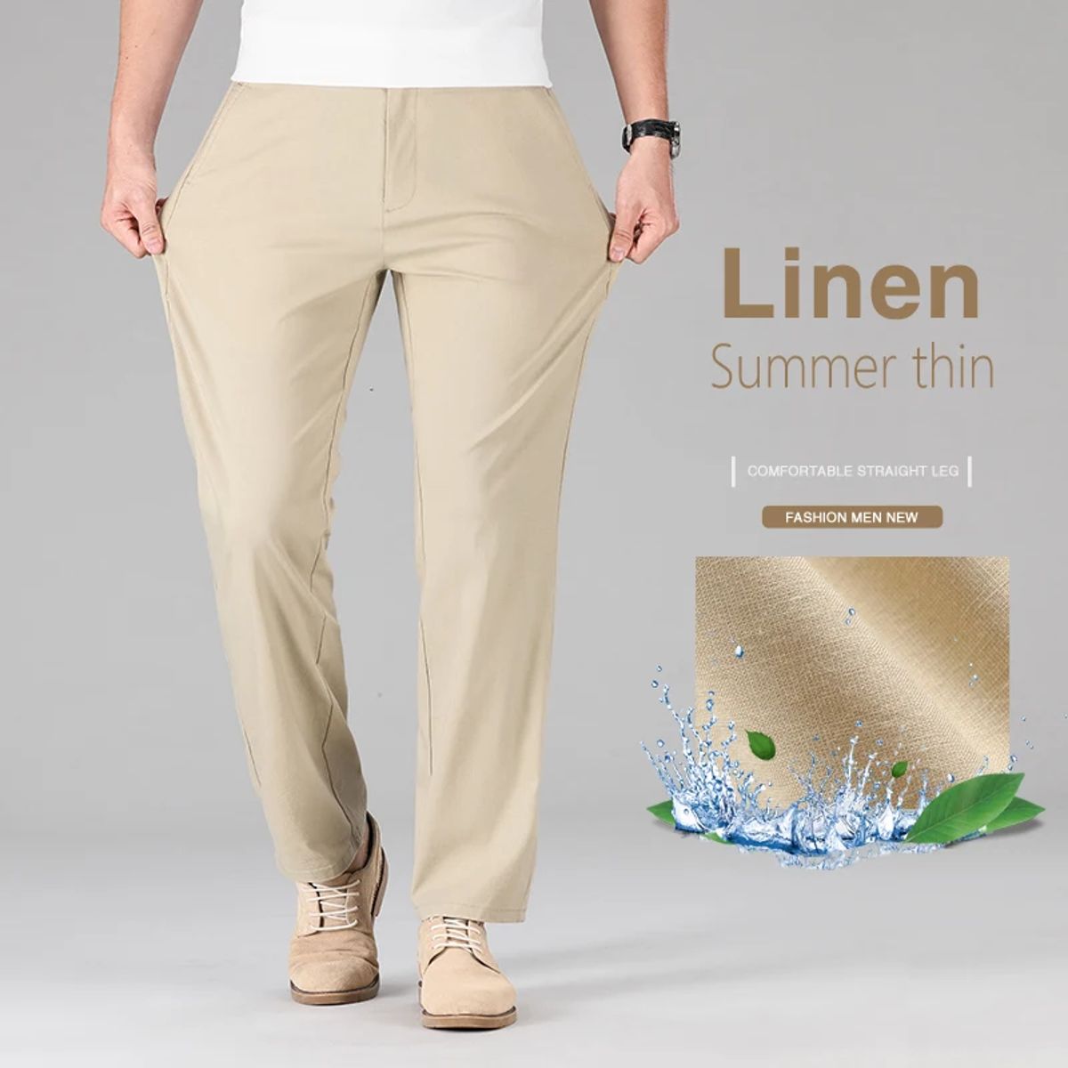 Men’s Lightweight Linen Cotton Pants Casual Straight Office Wear