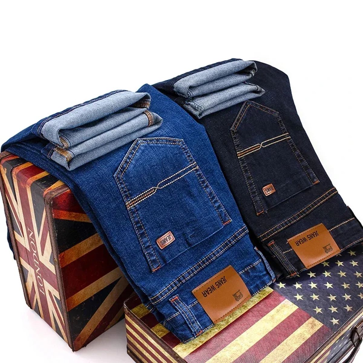 Classic Men’s Business Casual Jeans with Stretch Slim Fit