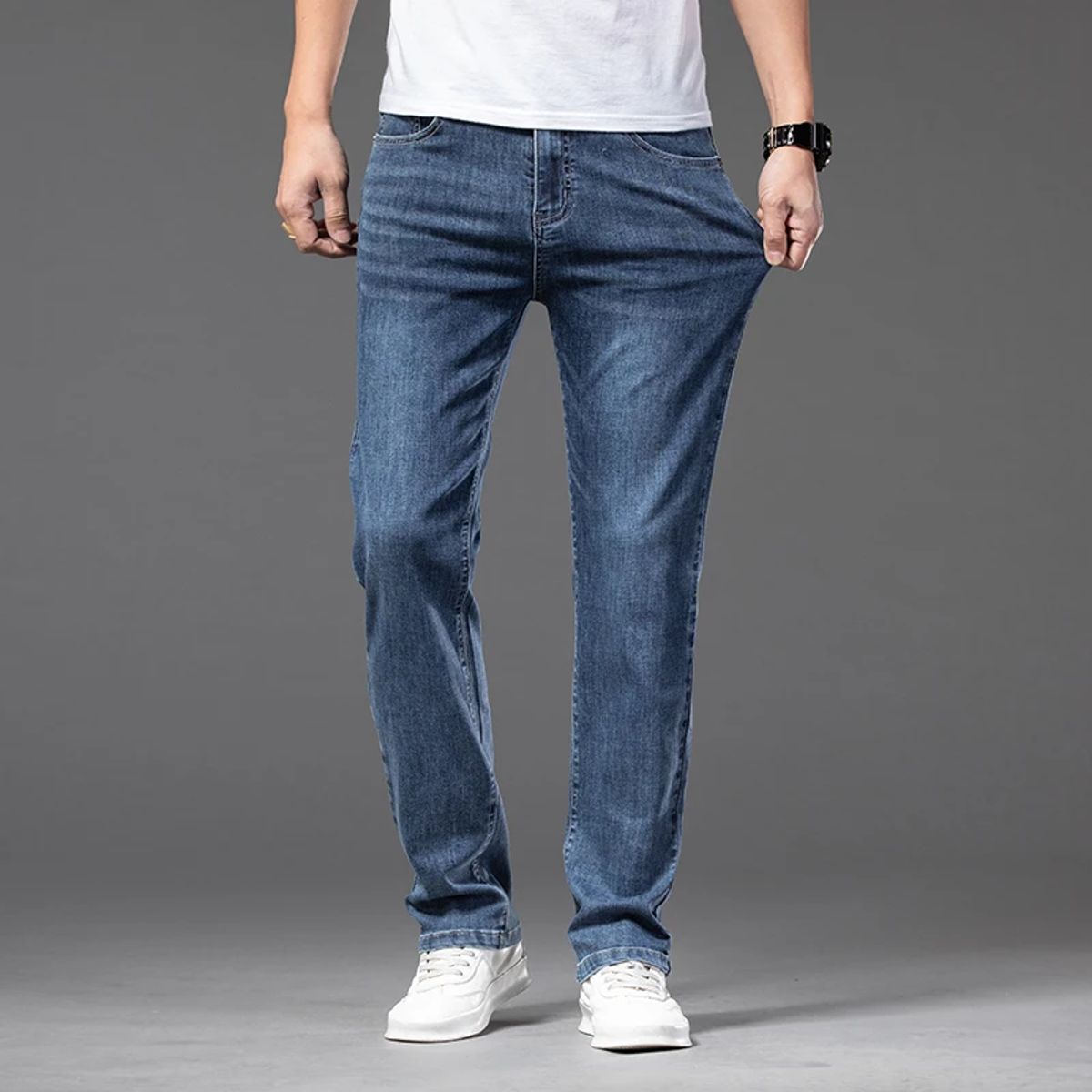 Men’s Casual Lightweight Denim Jeans with Slight Stretch Fit