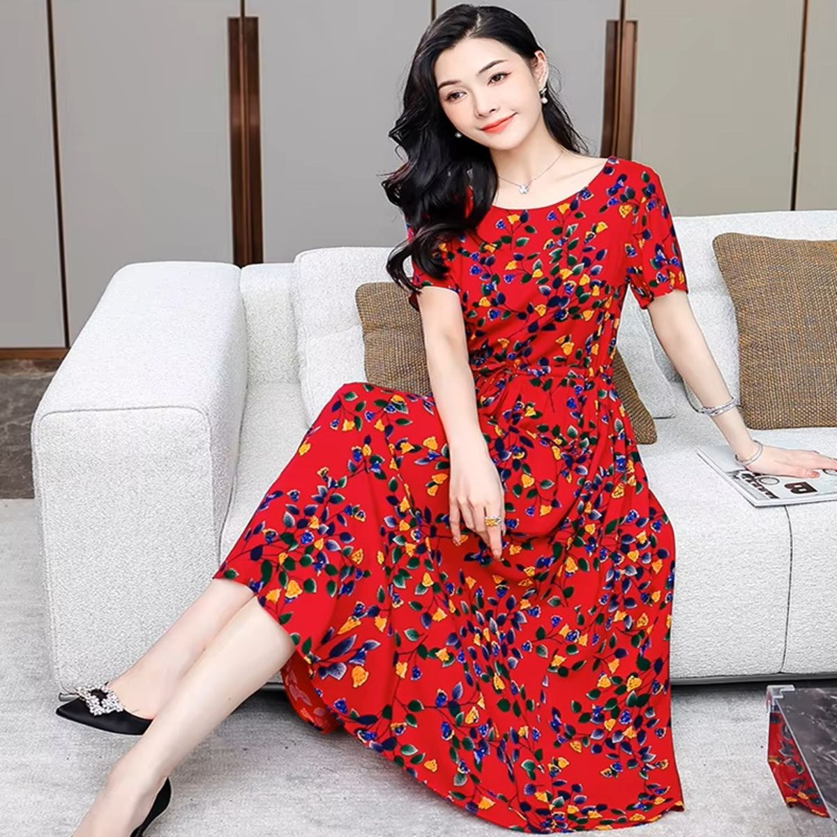 Chic Everyday Summer Dress with Pockets and Printed Design Chic Everyday Summer Dress with Pockets and Printed Design