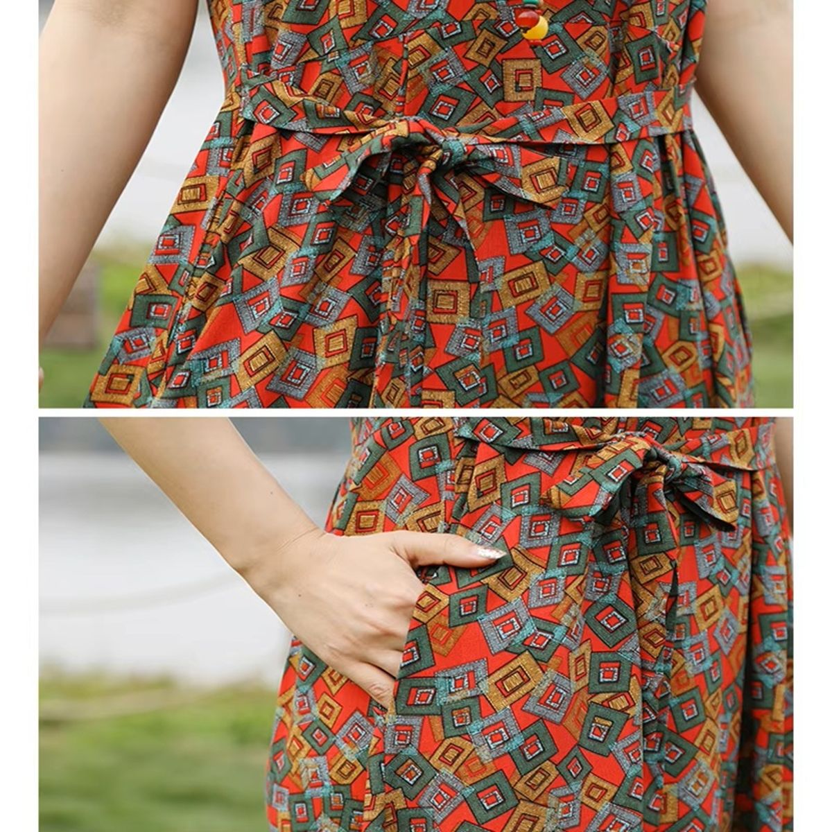 Vintage Bohemian Floral Print Maxi Dress with Waist Sash Vintage Bohemian Floral Print Maxi Dress with Waist Sash