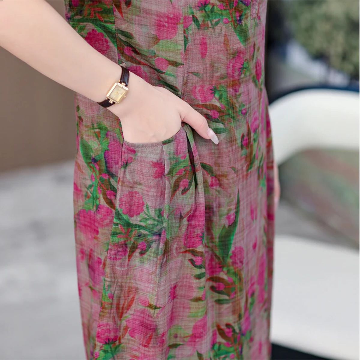 Vintage Summer Print Dress with O-Neck and Short Sleeves Vintage Summer Print Dress with O-Neck and Short Sleeves