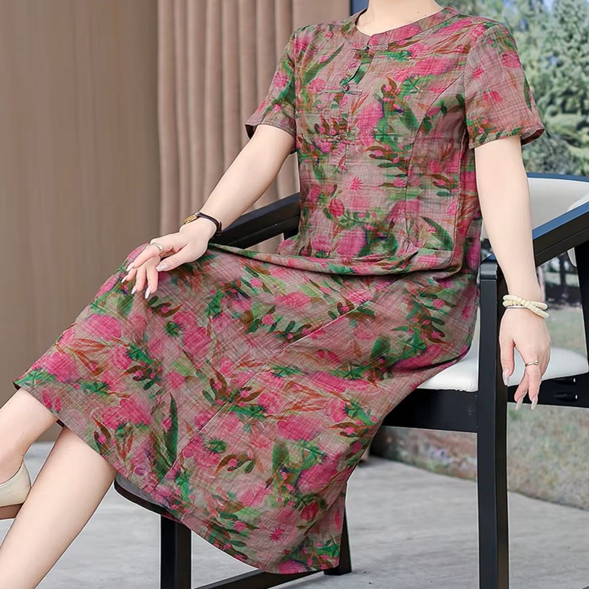 Vintage Summer Print Dress with O-Neck and Short Sleeves Vintage Summer Print Dress with O-Neck and Short Sleeves