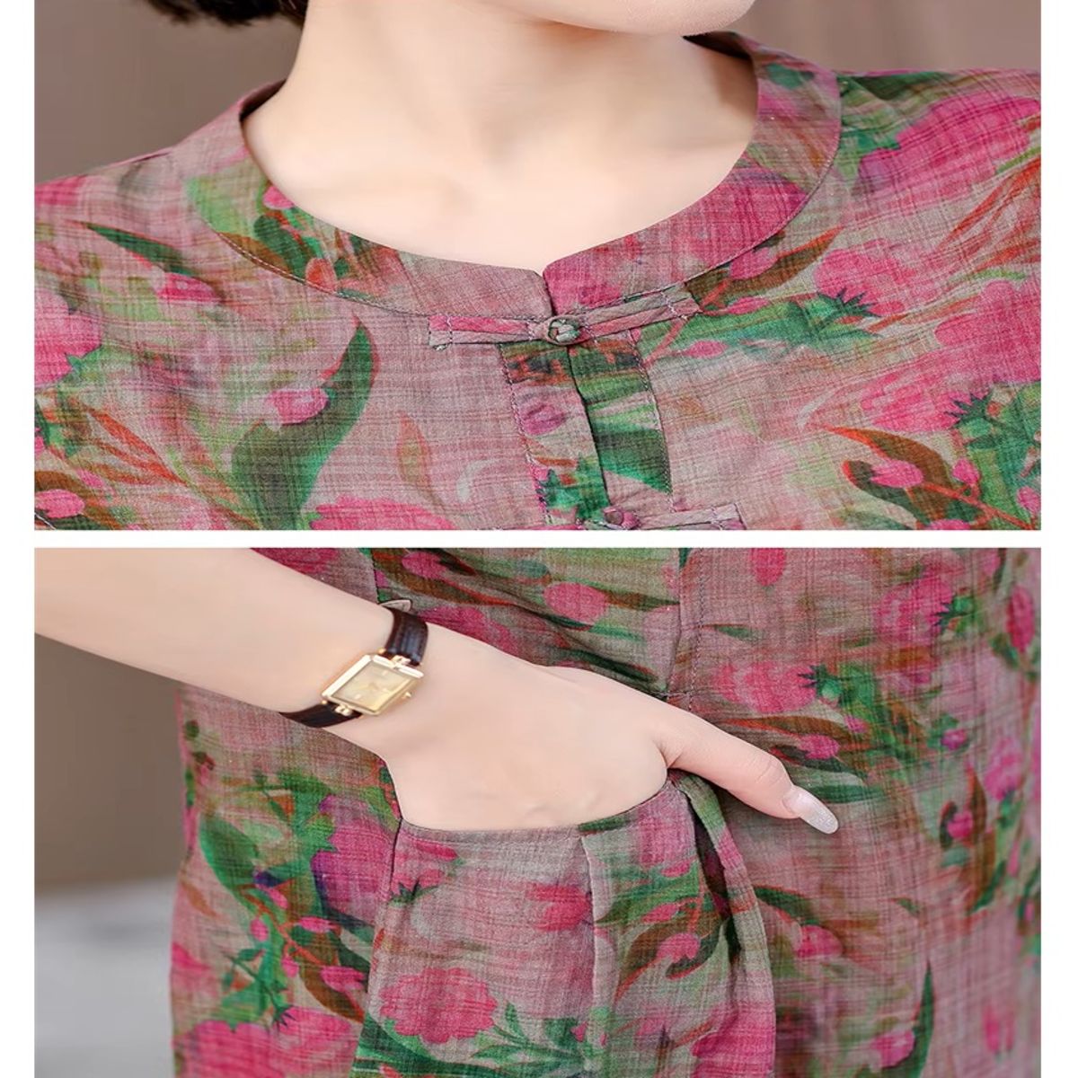 Vintage Summer Print Dress with O-Neck and Short Sleeves Vintage Summer Print Dress with O-Neck and Short Sleeves