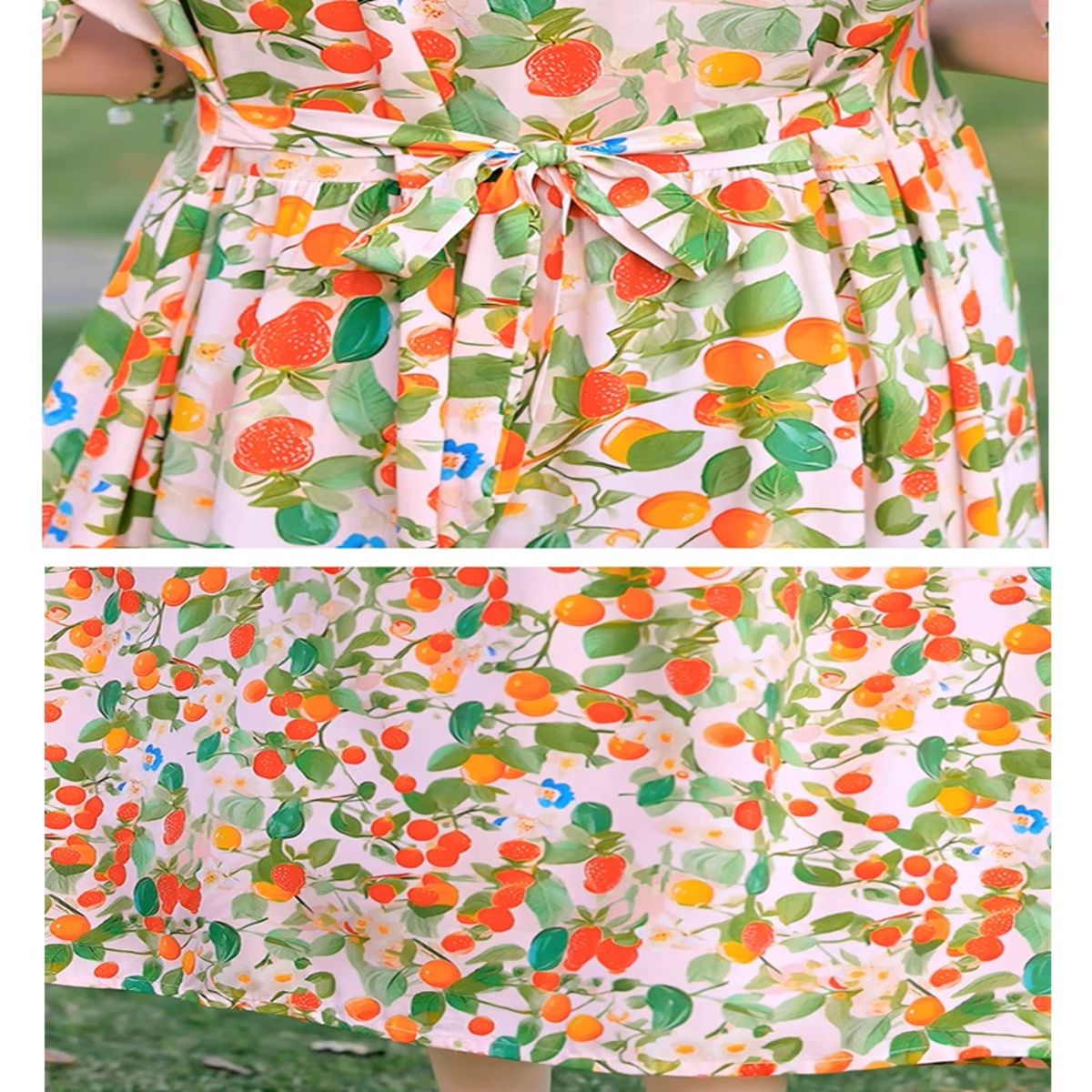 Vintage Summer Print Dress with O-Neck and Waist Sash