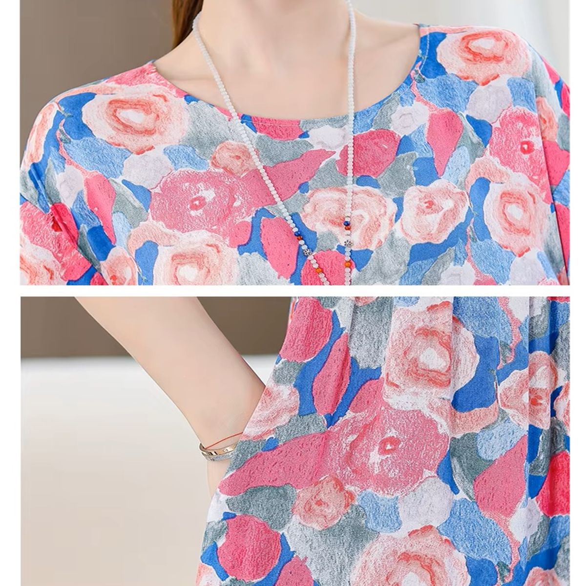 Bohemian Plus Size Summer Dress with Vintage Print and Pockets