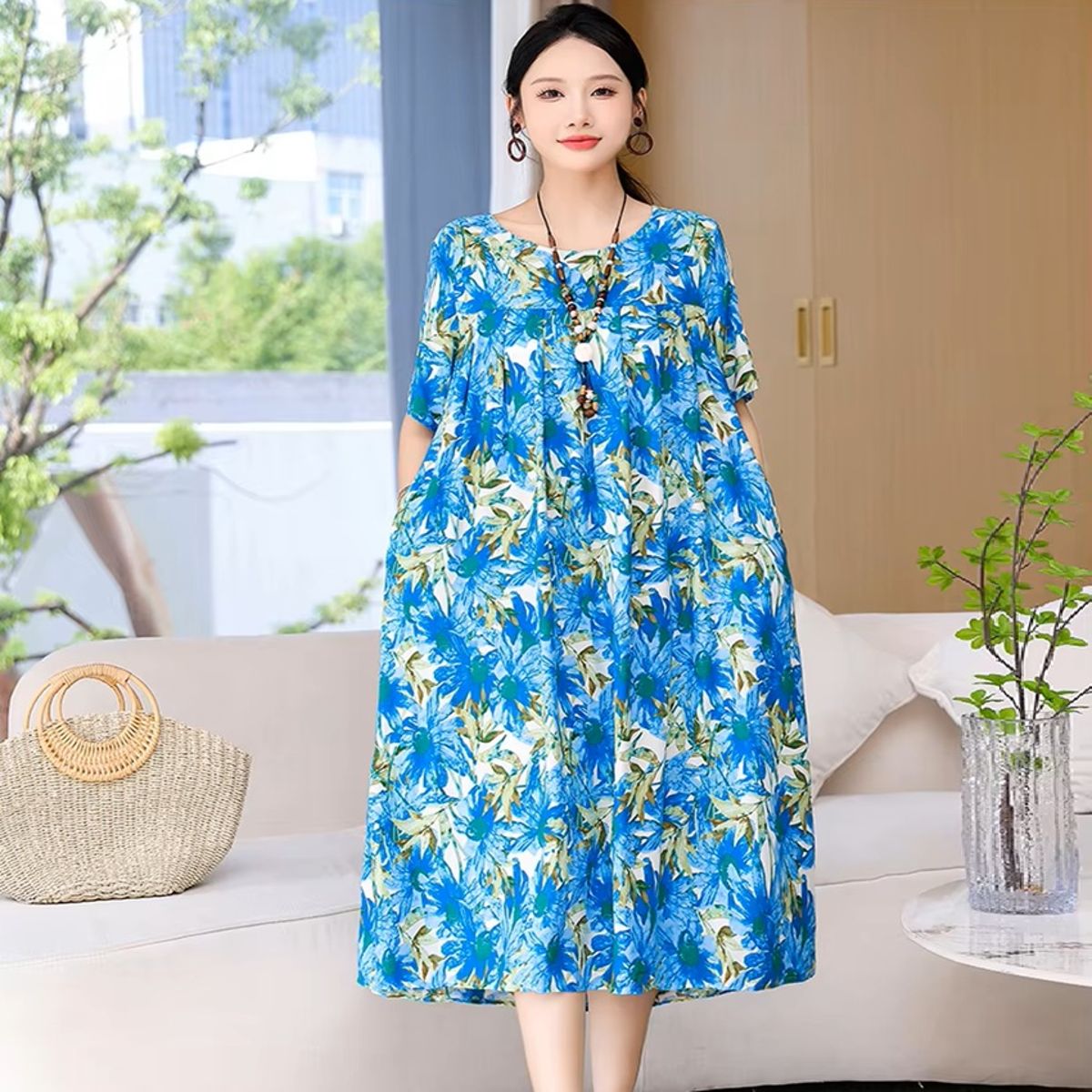 Elegant Summer Loose Dress with Pockets for Casual Outings Fanmuer - Women's Plus Size Dresses 1