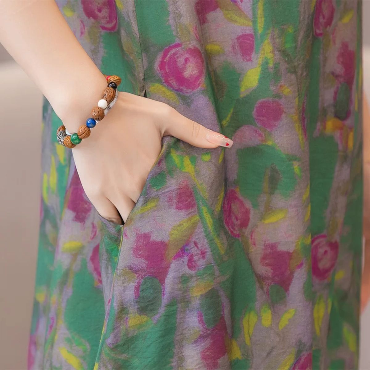 Elegant Summer Bohemian Dress with Floral Print and Pockets Fanmuer - Women's Plus Size Dresses 2