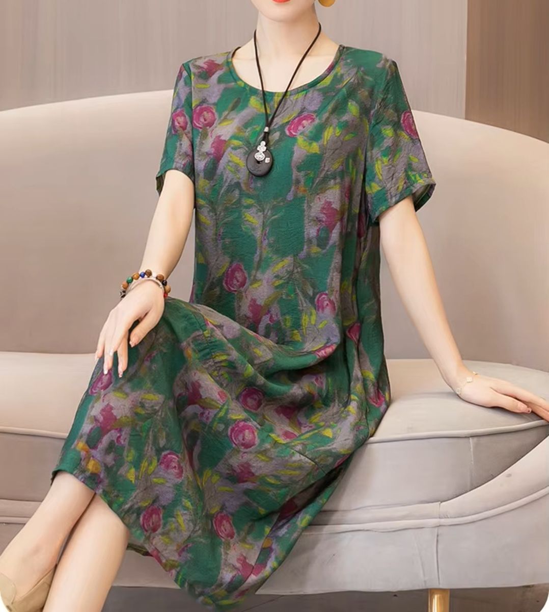 Elegant Summer Bohemian Dress with Floral Print and Pockets Fanmuer - Women's Plus Size Dresses 4