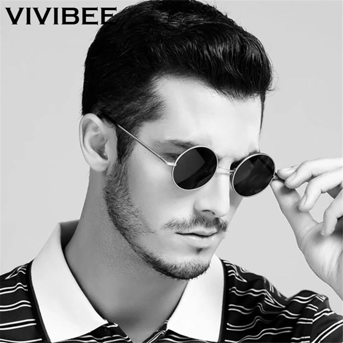 Retro Polarized Round Metal Sunglasses with UV400 Protection Vivibee - Men's Round Sunglasses 1