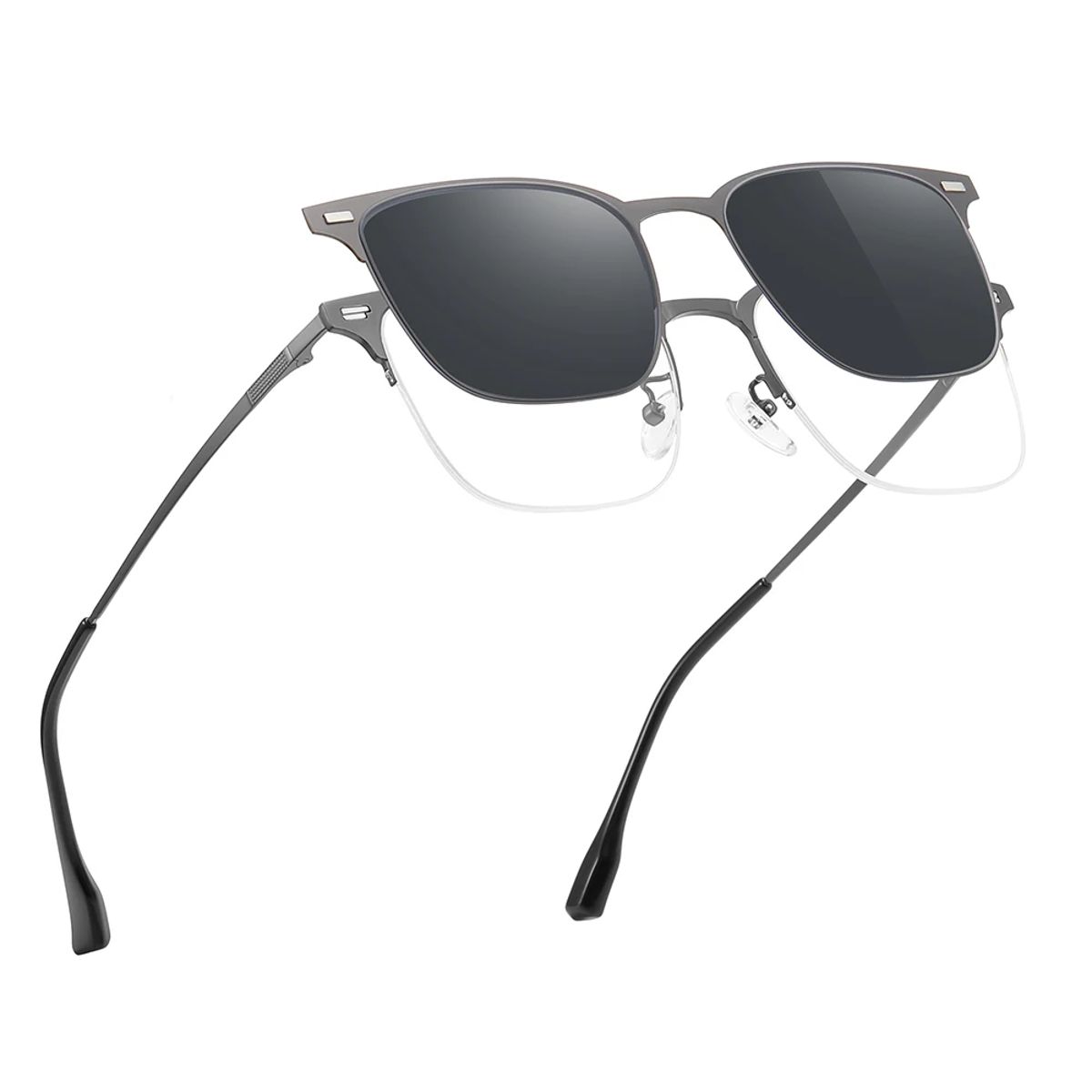 Semi Rimless Polarized Clip On Sunglasses with Blue Light Protection Vivibee - Men's Square Sunglasses 2