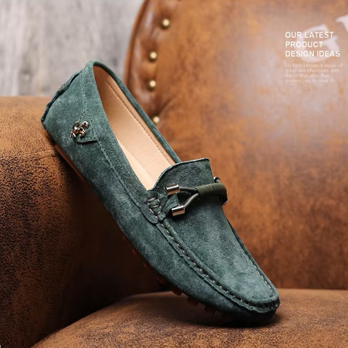 Men’s Breathable Split Leather Loafers with Lace-Up Design