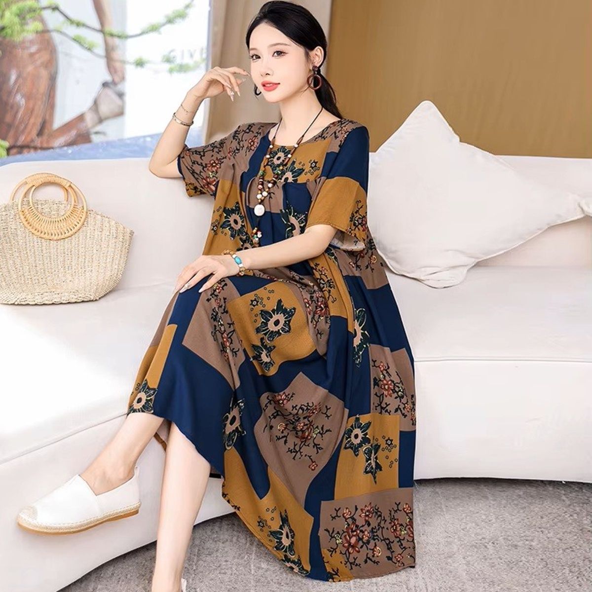 Loose Dress 1 Elegant Summer Loose Dress with Pockets for Casual Outings