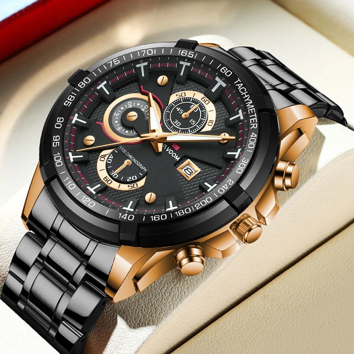 Bold Men's Quartz Watch with Large Dial and Night Light