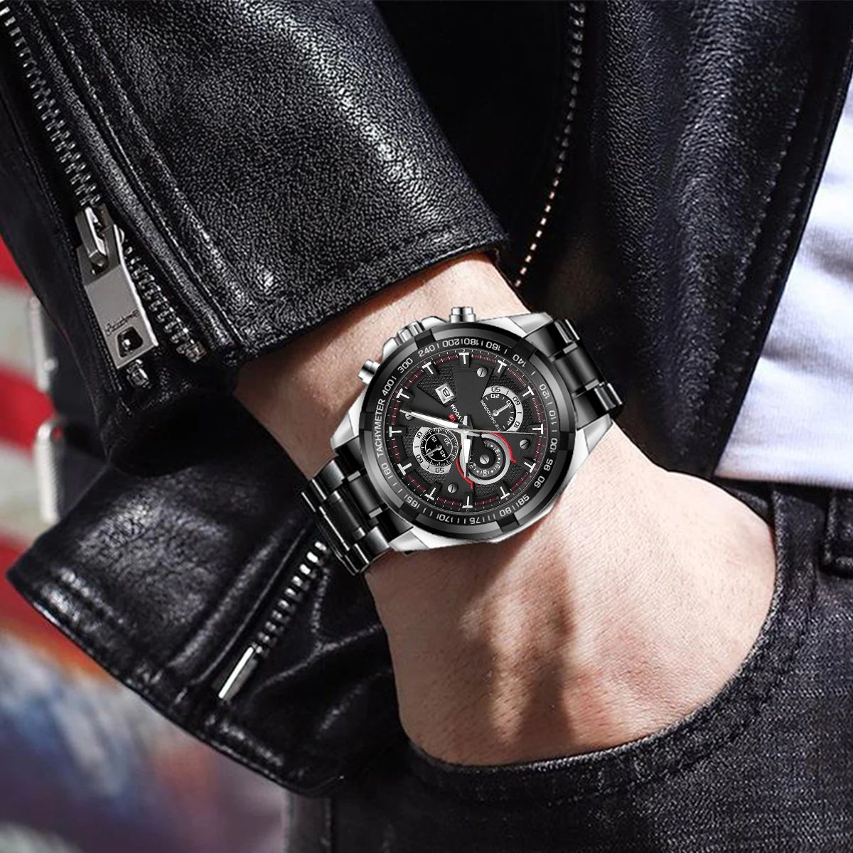 Bold Men's Quartz Watch with Large Dial and Night Light