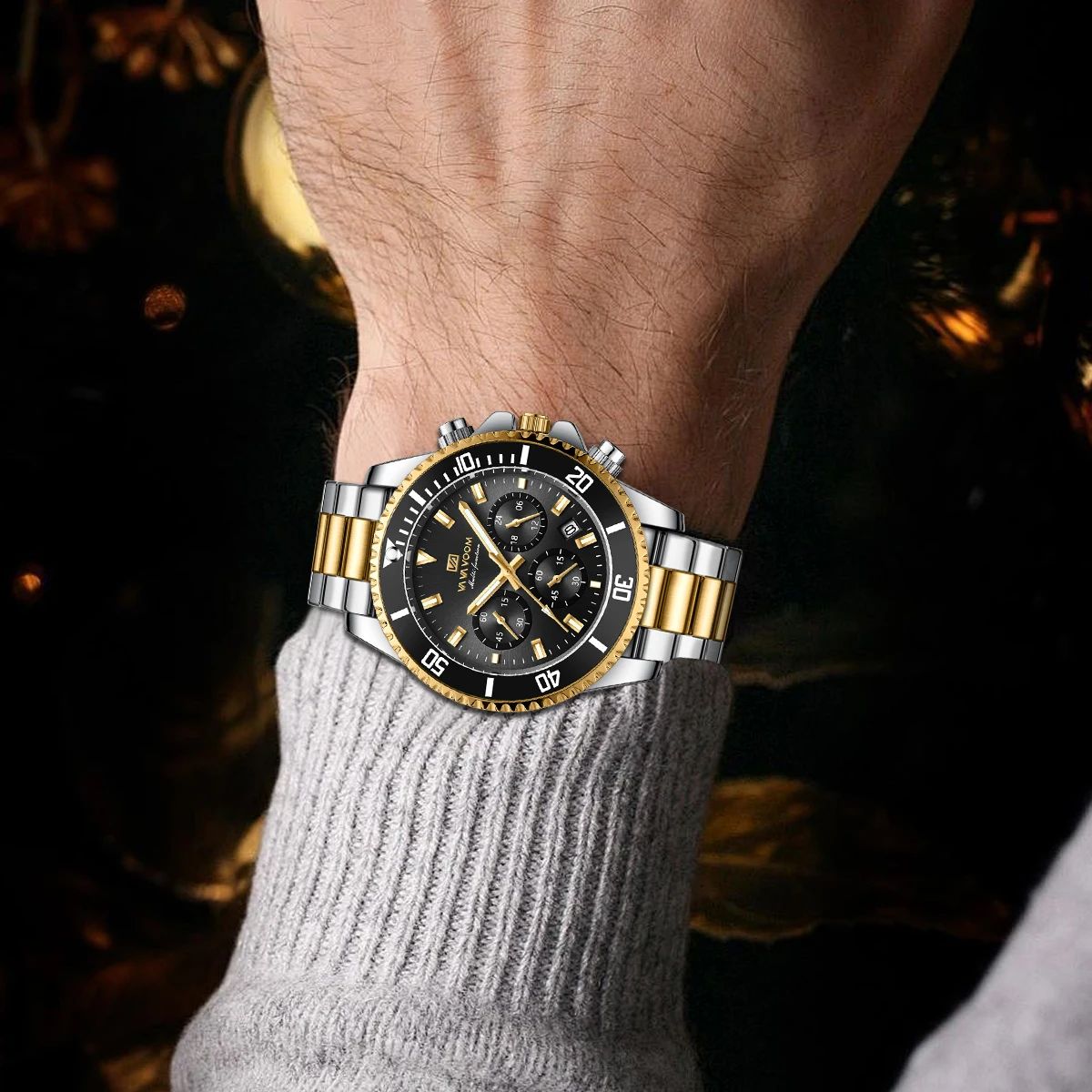 Men’s Stainless Steel Sports Watch with Chronograph and Calendar