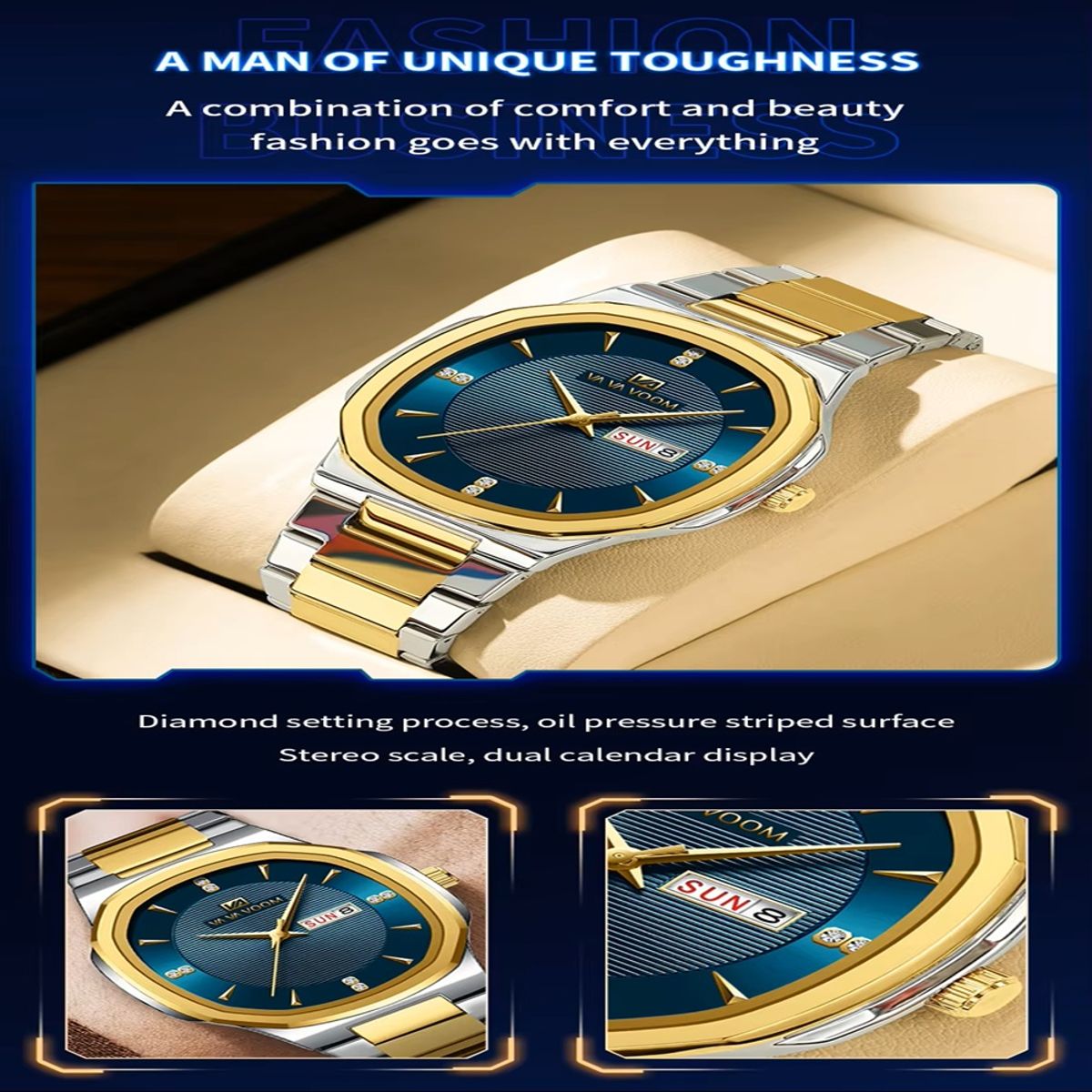 Men’s Luxury Quartz Watch with Oval Rhinestone Dial & Calendar Men’s Luxury Quartz Watch with Oval Rhinestone Dial & Calendar