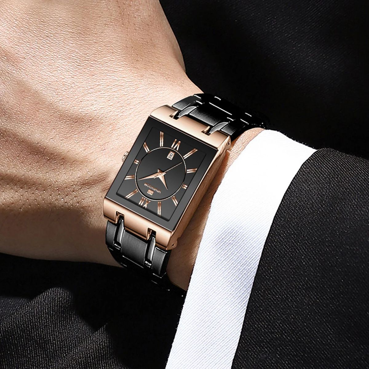 Elegant Square Quartz Watch with Stainless Steel Business Strap Elegant Square Quartz Watch with Stainless Steel Business Strap