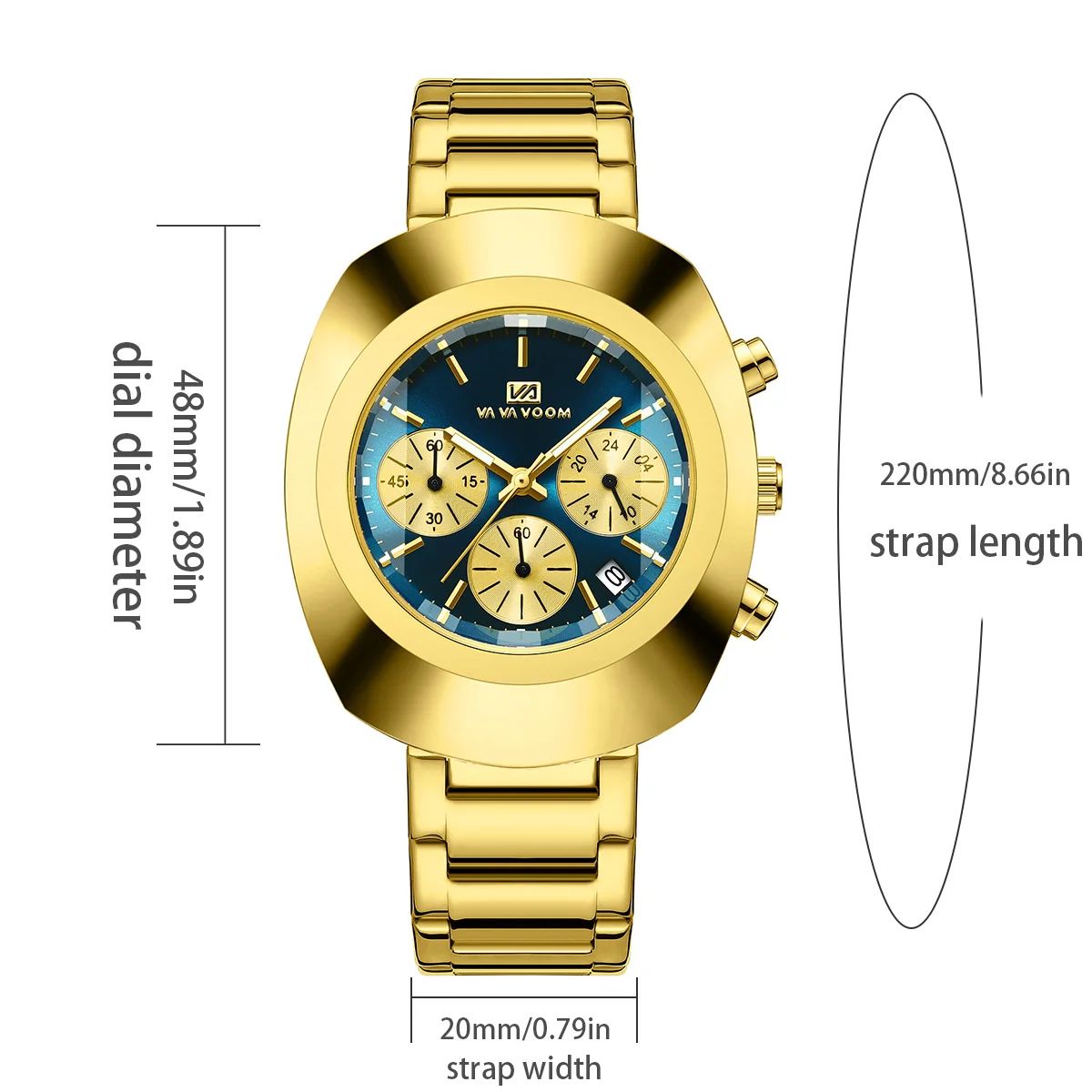 Stylish Oval Dial Quartz Watch with Calendar and Stopwatch Stylish Oval Dial Quartz Watch with Calendar and Stopwatch