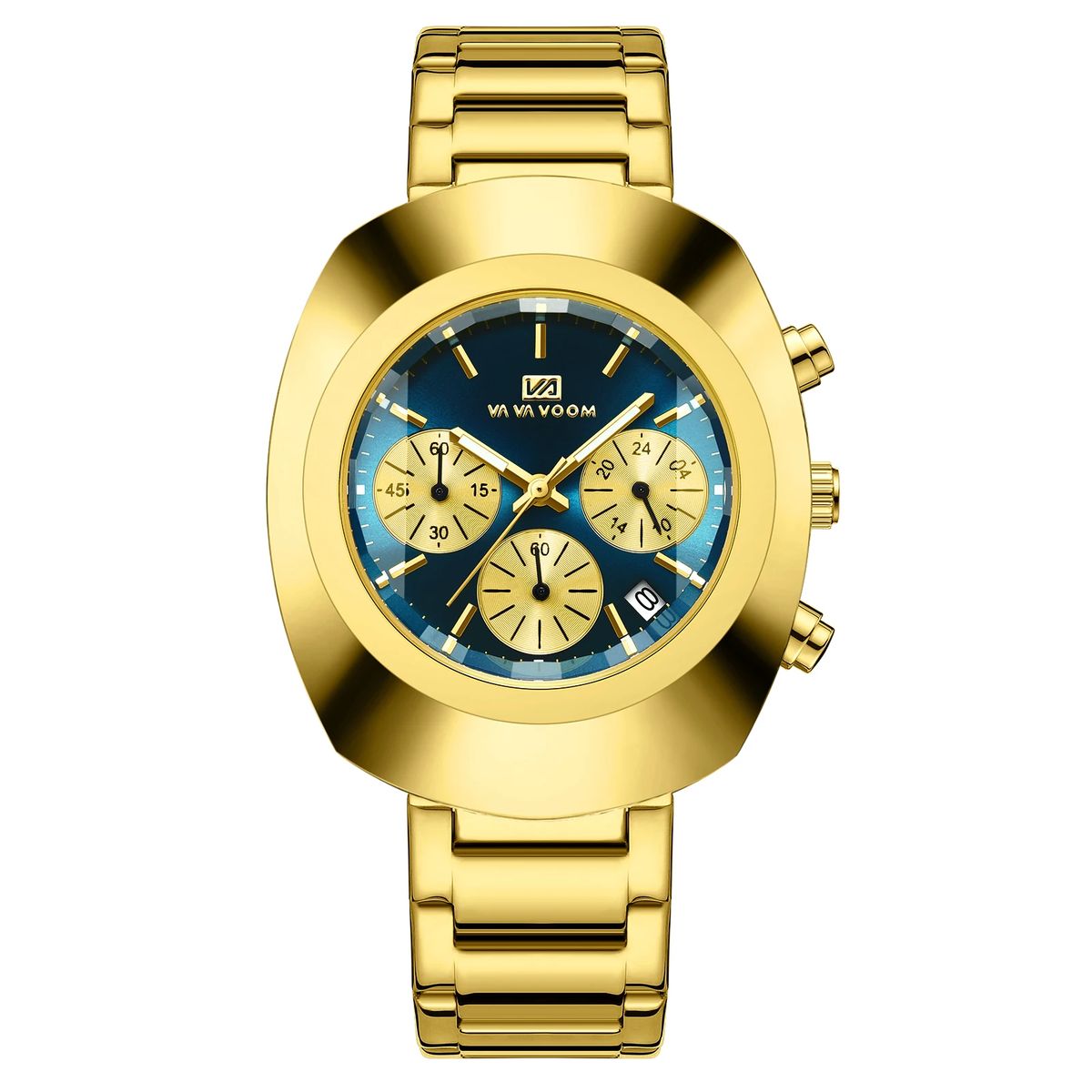 Stylish Oval Dial Quartz Watch with Calendar and Stopwatch Stylish Oval Dial Quartz Watch with Calendar and Stopwatch