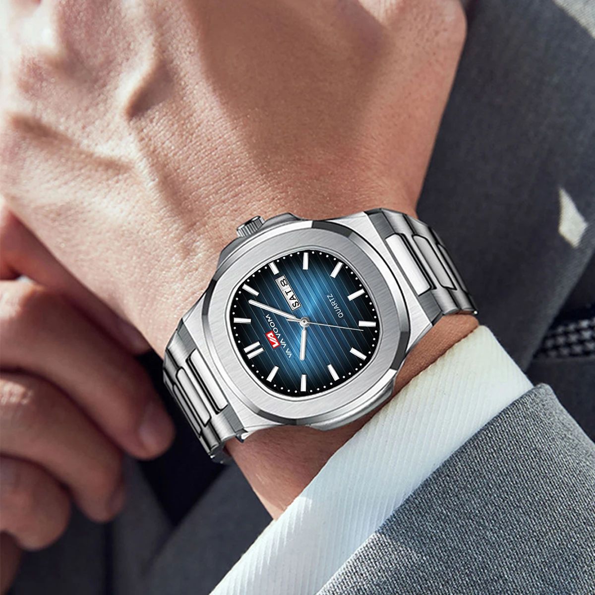 Elegant Oval Quartz Watch with Mesh Strap and Night Light