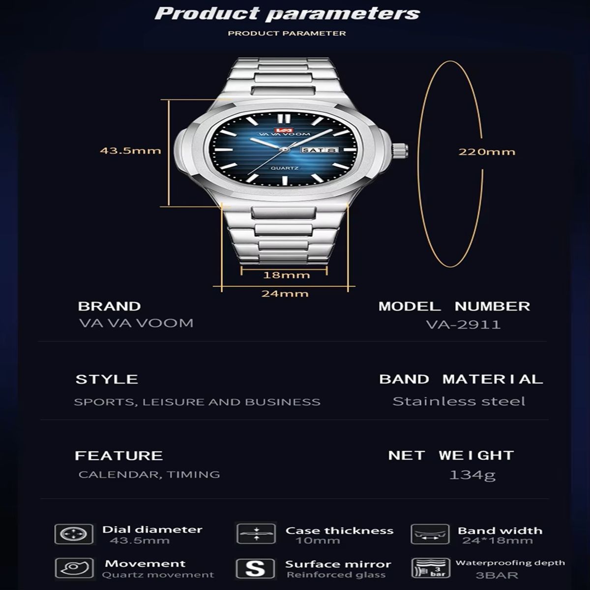 Elegant Oval Quartz Watch with Mesh Strap and Night Light