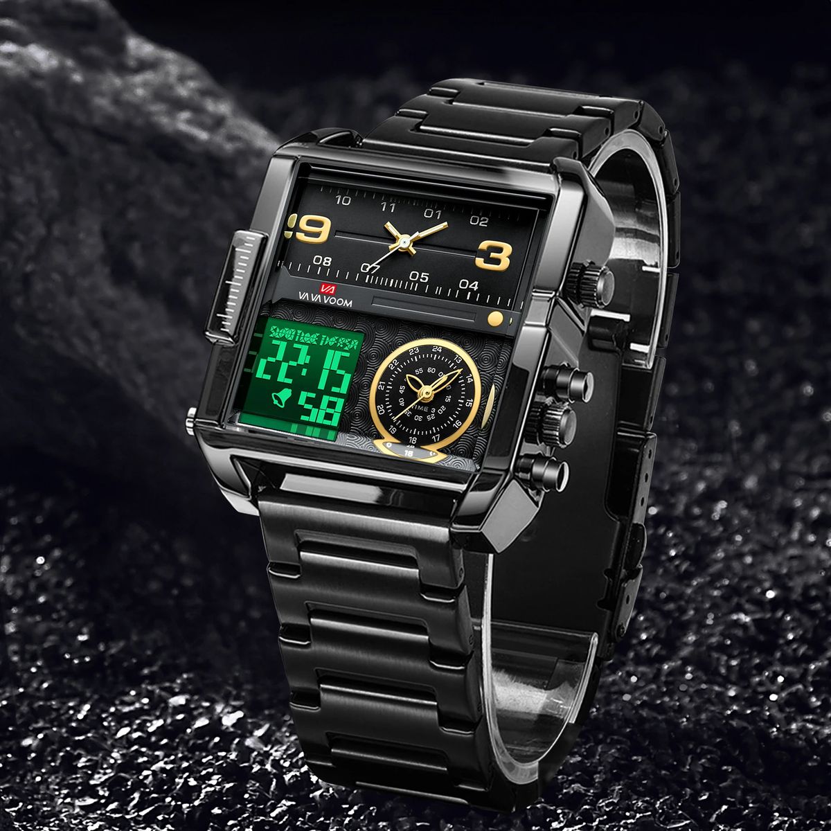 Square Dual Display Watch with LED and Mesh Strap Square Dual Display Watch with LED and Mesh Strap