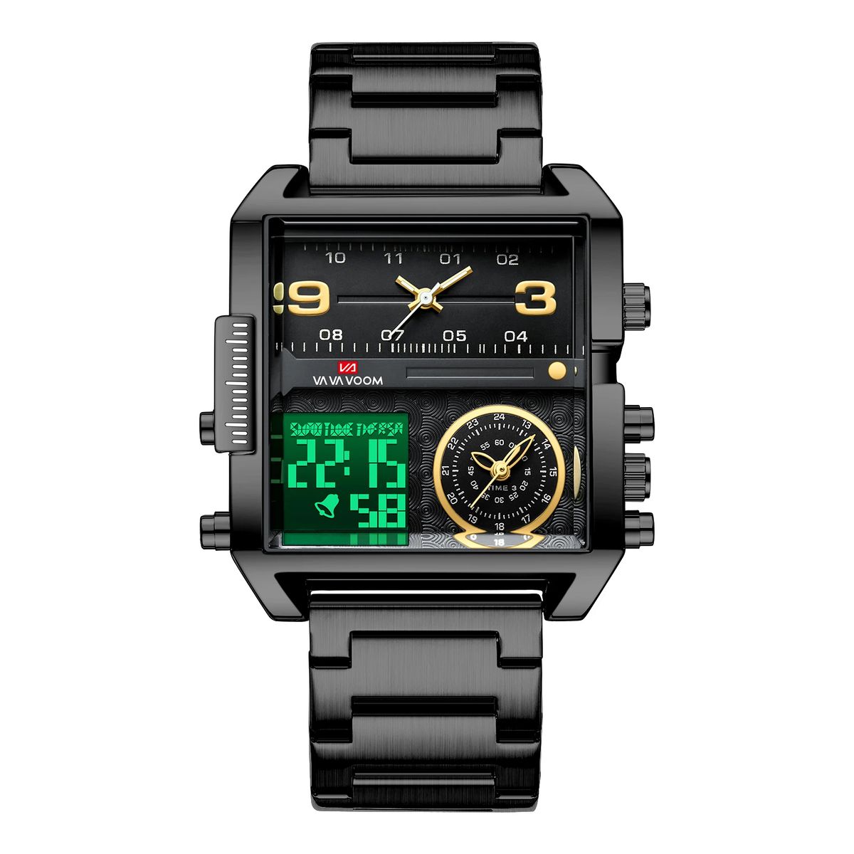 Square Dual Display Watch with LED and Mesh Strap Square Dual Display Watch with LED and Mesh Strap