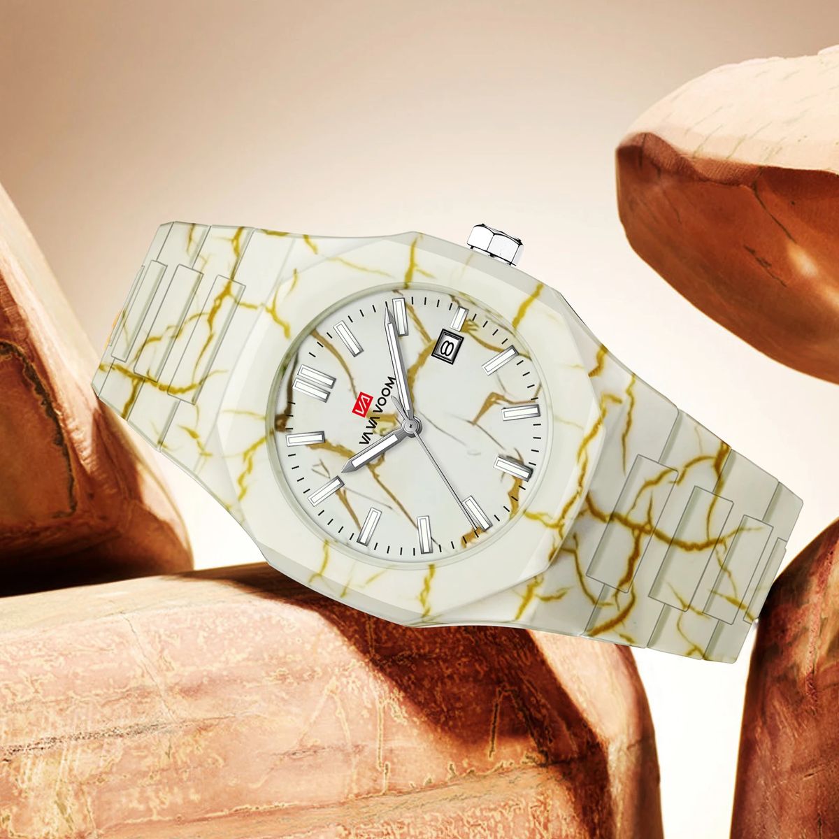 Stylish Marble Pattern Sports Watch with Silicone Band for Men