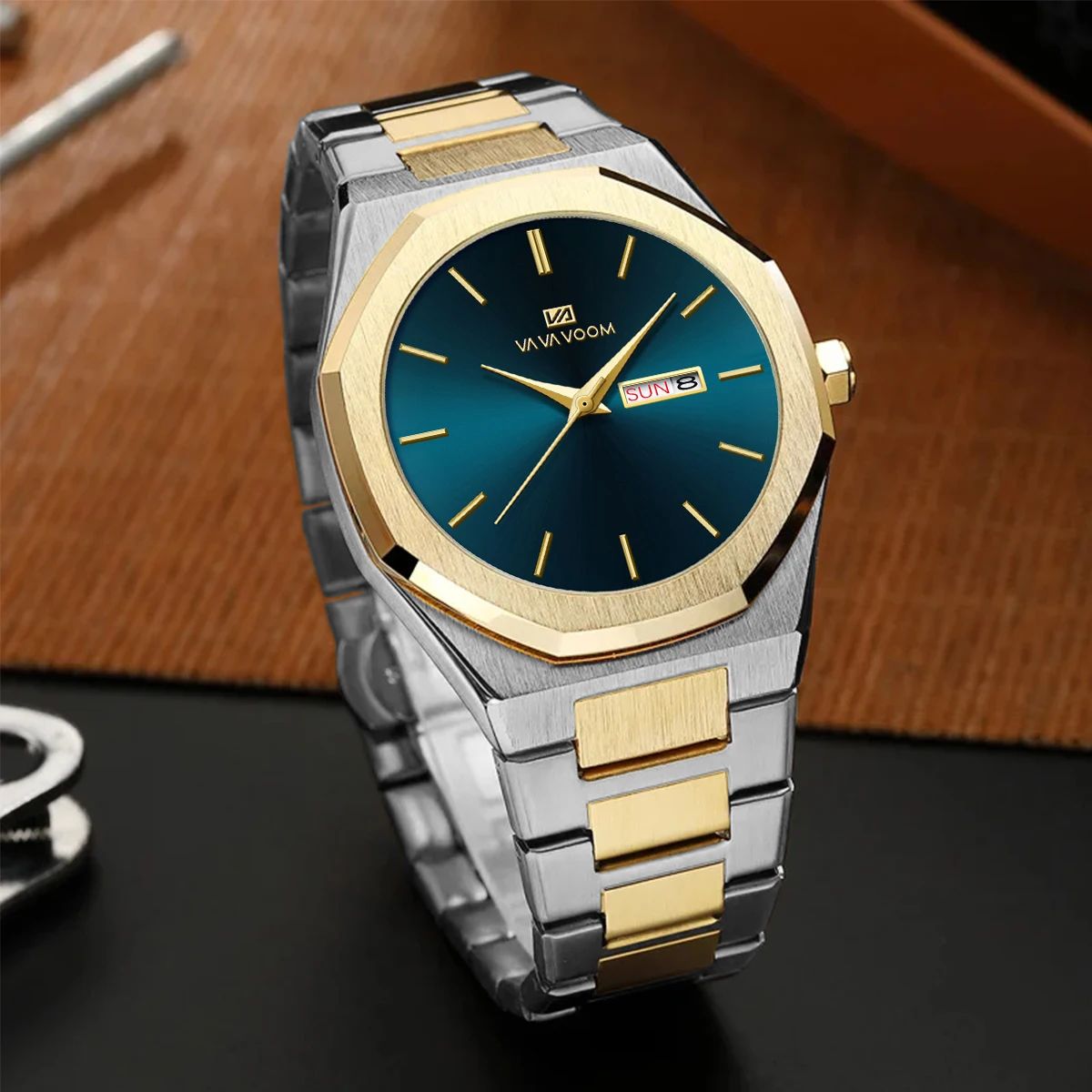 Luxury Stainless Steel Business Watch with Dual Calendar Display
