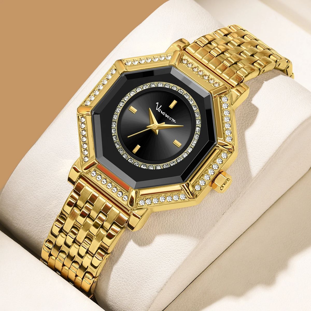Elegant Geometric Rhinestone Women Watch with Stainless Steel Mesh VA VA VOOM - Women's Dress Watches 3