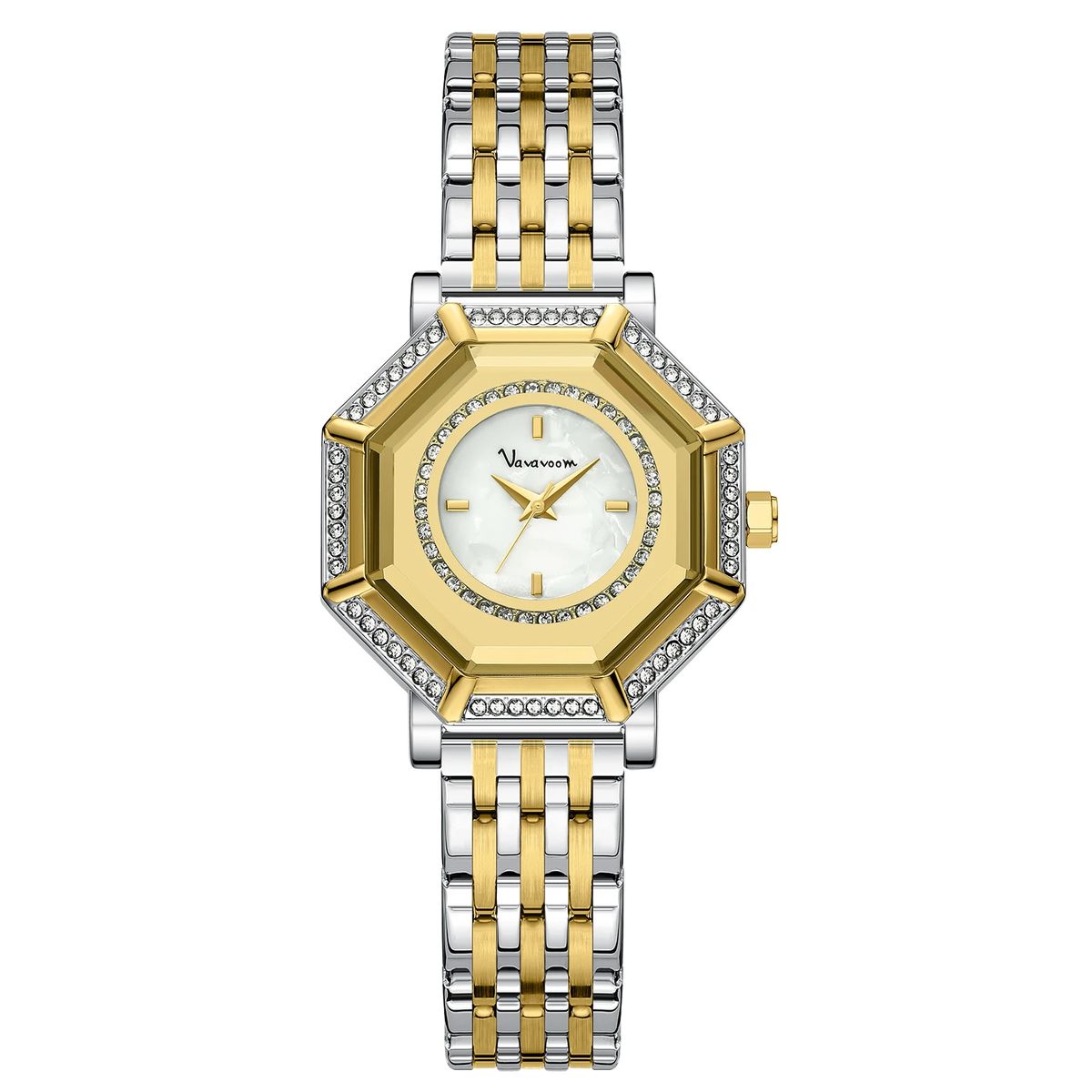 Elegant Geometric Rhinestone Women Watch with Stainless Steel Mesh VA VA VOOM - Women's Dress Watches
