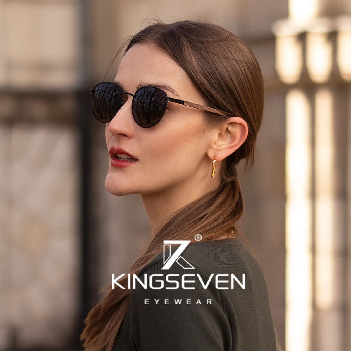 Classic Round Wooden Polarized Sunglasses with UV400 Mirror Lens Kingseven - Women's Round Sunglasses 1