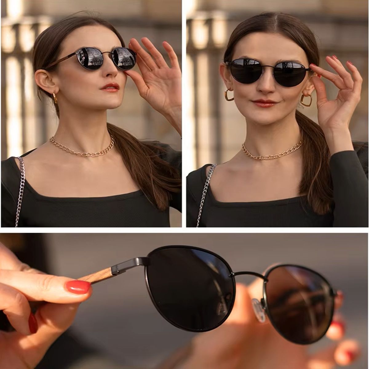 Classic Round Wooden Polarized Sunglasses with UV400 Mirror Lens Kingseven - Women's Round Sunglasses 2