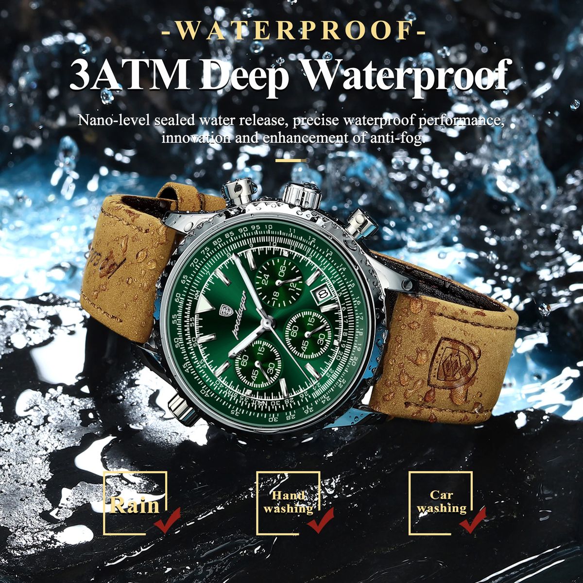 Elegant Chronograph Leather Watch for Men with Luminous Display Poedagar - Men's Dress Watches 1